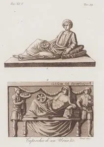 Coperchio di un Urna, Eur. Vol. V. Tav.29. (Figures of The Dead from Etruscan Royal Urns)