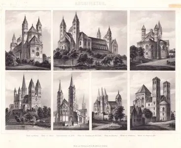 Architektur (Romanische Kirchen in Deutschland - Romanesque Churches in Germany) 1. Dom zu Worms (Cathedral of Worms) 2. Dom zu Speier (Cathedral of Speyer) 3. Apostelkirche zu Köln (Church of the Holy Apostles in Cologne) 4. Dom zu Limburg an der Lahn (Cathedral of Limburg on the Lahn) 5. Dom zu Bamberg (Cathedral of Bamberg) 
6. Kirche zu Gelnhausen (Church of Gelnhausen) 7. Kirche St. Gereon zu Köln (Church of St. Gereon in Cologne)