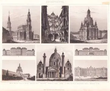 Architektur (Barock in Deutschland und Österreich - Baroque in Germany and Austria) 1. Hof des Peller’schen Hauses zu Nürnberg (Courtyard of the Haller House in Nuremberg) 2. Katholische Kirche (Catholic Church) 3. Frauenkirche (Church of Our Lady) 4. Zwinger zu Dresden (Zwinger Palace in Dresden) 5. Hofburg (Imperial Palace (Hofburg)) 6.-7. Palais des Prinzen Eugen (Belvedere Galeria)(Prince Eugene’s Palace (Belvedere Gallery)) 8. Karlskirche zu Wien (St. Charles Church in Vienna)