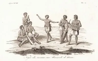 Negri Che Suonano Vari Stromenti Di Musica, Africa Vol.III. Tav.47. (Natives Of The Kingdom Of Kongo Playing Various Musical instruments And Dances)