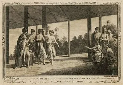 Captain Wallis, On His Arrival At Otaheite, In conversation With Oberea The Queen, While Her Attendants Are Performing A Favourite Dance Called The Timrodee