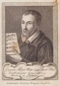 Gregorio Allegri Rom. Capp. Cant. Pont.Eccellentissimo Compositore Morto li 18 Febbraro 1652. (Gregorio Allegri, announcing the date of his death on 18 February 1652)