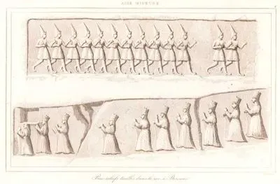 Bas-relief Taille's Dans le Roc a Pterium (Rock reliefs Depicting a Procession of Male Deities and Goddesses from Yazilikaya Sanctuary Near Hattusa (Boǧazkale, Çorum), Capital of the Hittites.)