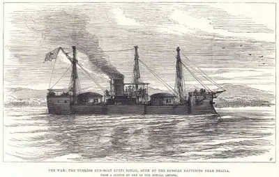 The War: The Turkish Gun-Boat Lütfi Djelil, Sunk by the Russian Batteries near Braila