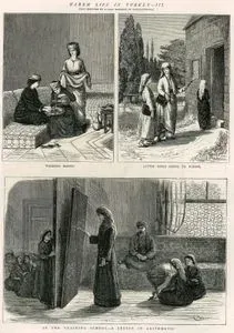 Harem Life In Turkey-Washing Hands, Little Girls Going To School, In The Training School, A Lesson in Arithmetic