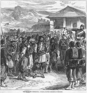 The War In The Herzegovina, Turkish soldiers Bringing In Prisoners