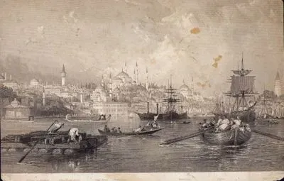 Constantinople From The Entrance Of The Golden Horn-Mosque Of Baiazet-Seraskiers Tower-Yeni Jami-Sulimanie-Mahomet-Selim-Tower Of Galata