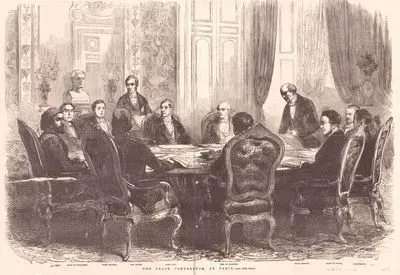 The Peace Conference At Paris-Around The Table, Aali Pacha, Baron de Bourqueney, Count Walewski, Lord Cowley, Count Buol, Earl of Clarendon, Baron Brunnow, Count De Cavour and Count Orloff