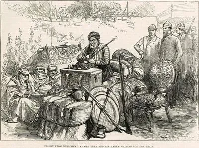 Flight From Rustchuk- An Old Turk And His Harem Waiting For The Train