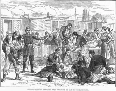 Sketches Of The War, Wounded Soldiers Returning From The Front By Rail To Constantinople