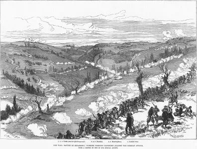 The War, Battle Of Sinankeui, Turkish Position Defended Against The Russian Attack, 1.Turks 2.Russians 3.Russian Guns 4.Turkish Guns