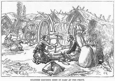 The War-Sketches From Turkish Army- Soldiers Grinding Corn İn Camp At The Front