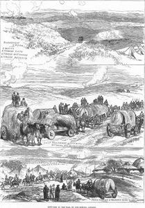 Sketches Of The War-Bombardment Of Plevna 1.Plevna 2.Turkish Forts 3.Turkish Earthworks 4.Russian Batteries-Camp Followers & Supply Carts Watching The Bombardment-Prince Charles Of Roumania Going To Head Quarters Porodin