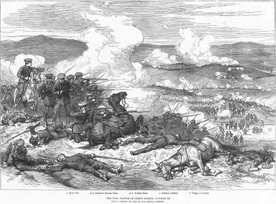 The War, Battle Of Gorny Dubnik, October 24-1.River Vid. 2.Advanced Russian Lines 3.Turkish Lines 4.Turkish Artillery 5.Village of Dubnik