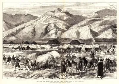 The War, The Shipka Pass, From The Plain, Turkish Camp İn The Foreground-1.Mount St.Nicholas, Held By The Russians 2.Turkish Mortar Batteries 3.Road Over Shipka Pass 4.Church And Village of Shipka 5.Woods 6.Natural Mounds, Occupied By The Turks 7.Turkish Advanced Mortar Batteries 8.Nedjib Pasha's Battery
