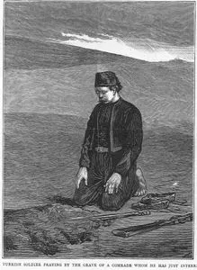 Turkish Soldier Praying By The Grave Of A Comrade Whom He Has Just interred