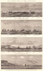 British Fleet in The Dardanelles-Fleet At The Entrance Of The Dardanelles(Rupert, Research,Temeraire, Swiftsure, Hotspur, Ruby, Agincourt, Sultan, Salamis)-Fleet Passing Isle Of Tenedos-Fleet Off The Town Anf Forts Of Chanak- HMS Sultan(Flagship) With The Salamis (Admiral's Yacht) Saluting The Turkish Flag At Chanak