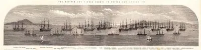 The British And French Fleets in Besika Bay, August 1853-Sanspareil (Captain Dacres), Furious (Captain Lorny), Trafalgar (Captain Greville), Niger (Commander Heath), Bellerophon (Lord G.Paulet), Tiger (Captain Gifford) Sane, Albion (Captain Lushington) Valmy, Charlemagne, Mapoleon, Caradoc (Lieutenant Derriman), Britannia Flag ( Admiral Dundas), Ville de Paris Flag (Admiral Hamplin), Inflexible (Commander Popplewell), Jupiter, Bayard, Rodney (Captain Graham) Henri Quatre, Gomer, Fury (Commander Tatham), Vengeance (Lord E Russell), Triton (Lieutenant Loyd), Arethusa (Captain Symonds)