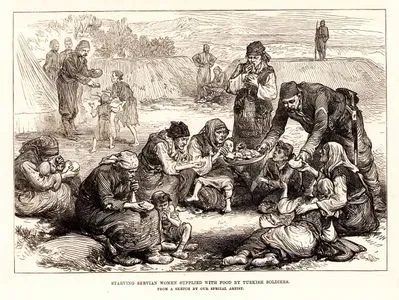 The War in Servia- Starving Servian Women Supplied With Food By Turkish Soldiers