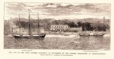The War in The East-Summer Residence At Buyukdere Of The Russian Ambassador At Constantinople-Russian Corvette "Sokol" And Russian Despatch Boat "Taman"