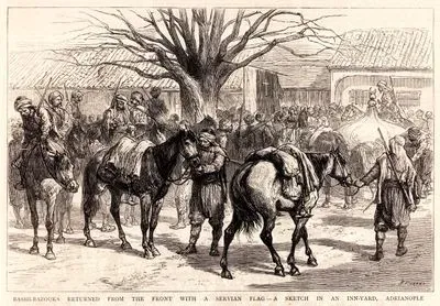Bashi-Bozouks Returned From The Front With A Servian Flag-A Sketch in An innyard, Adrianople