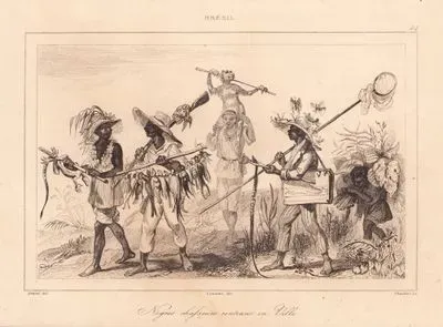 Bresil, Negres Chasseurs Rentrant En Ville (Negro Hunters Returning To Town)