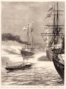 The "Osborne" With The Prince On Board, Passing The P. And O.Steamer "Pekin" At Kantara on The Suez Canal