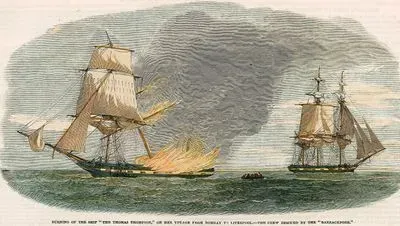 Burning Of The Ship "The Thomas Thompson" On Her Voyage From Bombay The Liverpool - The Crew Rescued By The "Barrackpore"