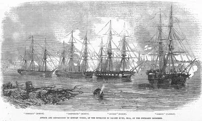 Attack And Destruction Of Russian Works At The Entrance Of Balder River, Riga, By The Courland Squadron, "Conflict"(Screw), "Desperate"(Screw), "Archer"(Screw), "Gorgon" (Paddle)