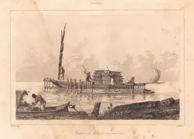 Bresil, Radeau De Bois De Construction (Construction Of Wooden River Raft)