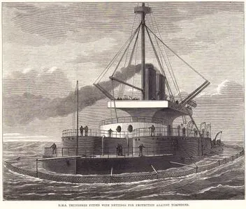 H.M.S. Thunderer Fitted with Nettings for Protection Against Torpedoes