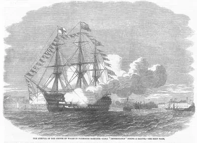 The Arrival Of The Prince Of Wales in Plymouth Harbour, H.M.S. "impregnable" Firing A Salute
