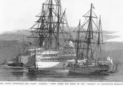The Arctic Expedition, The Yacht "Pandora" lying Under The Stern Of The "Serapis" in Portsmouth Harbour