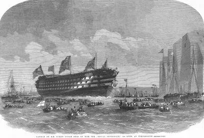 Launch Of H.M.Screw Steam Ship Of War The "Royal Sovereign" 131 Guns At Portsmouth