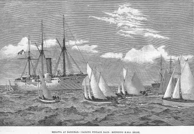 Regatta At Zanzibar, Sailing Pinnace Race, Rounding H.M.S. Brisk
