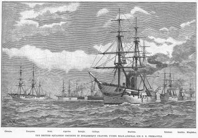 The British Squadron Cruising In Mozambique Channel Under Rear Admiral Sir E.R. Frementle, "Curacoa", "Turquoise", "Brisk", "Algerine", "Raleigh", "Calliope", "Boadicea", "Reindeer", "Satellite" and "Kingfishe"