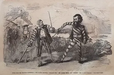 Scene From The Amateur Pantomime-The Combat Between "William Tell" (Mr.Albert Smith) And "Gessler" (Mr.T.Knox Holmes)