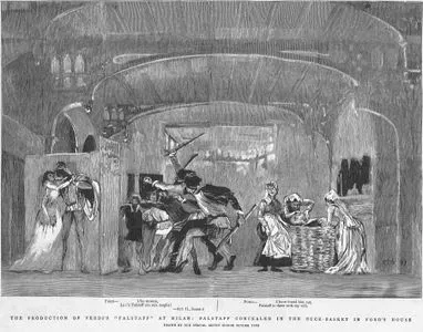 The Production Of Verdi's  "Fallsatff" At Milan, Falstaff Concealed in The Buck Basket in Ford's House