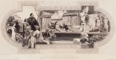 Die Mittelalterliche Mysterienbühne, Deckengemälde im linksseitigen Stiegenhause des neuen Burgtheaters (The Medieval Mystery Stage, Ceiling Painting in the Left-hand Staircase of the Vienna Burgtheater)