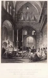 Entrance To The Holy Sepulchre, Jerusalem-In The Centre Is The Stone On Which, It Is Said, 
Christ Was Embalmed