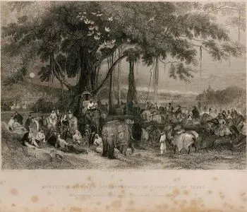 Runjeet Singh And His Suwarree, Or Cavalcade Of Seiks, Encamped Under A Banyan Tree On The River Sutlej