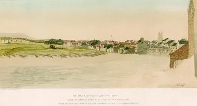 St.Mary Street, Cardiff, 1840, Showing Damage Done By Flooding From The River Taff
