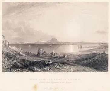 Scene From The Ruins At Carthage, Mount Jebel Zaghnan in The Distance