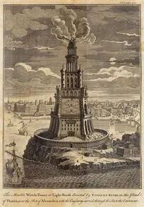 The Marble Watch-Tower Or Light-House Erected by Ptolemy Soter On The Island Of Pharus Near The Port Of Alexandria With The Causeway Carried Through The Sea To The Continent