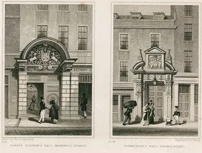 Barber Surgeon's Hall, Monkwell Street, Pl.42-Fishmonger's Hall, Thames Street, Pl.43