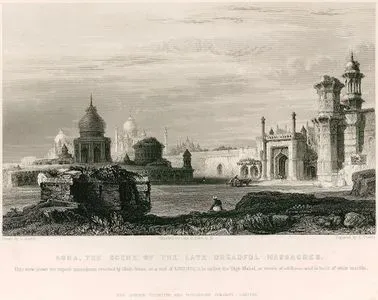 Agra, The Scene Of The Late Dreadful Massacres-This Views Show The Superb Mausoleum Erected By Shah Jehan At A Cost 
Of 750.000, It is Called The Tage Mahal Or Crown Of Edifices And It is Built Of White Marble