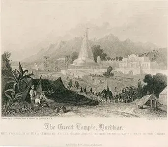 The Great Temple, Hurdmar, With Procession Of Hindu Pilgrims At The Grand Annual Festival On Their Way To Wash in The 
Ganges