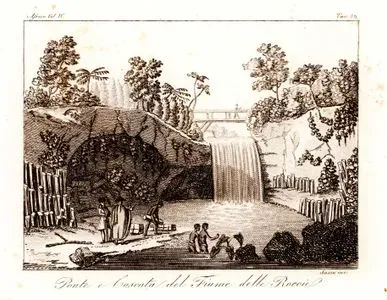 Ponte E Cascata Del Fiume Delle Roecie, Africa Vol.IV. Tav.82. (Wooden Bridge And Waterfall At The River Roccie, Madagascar)
