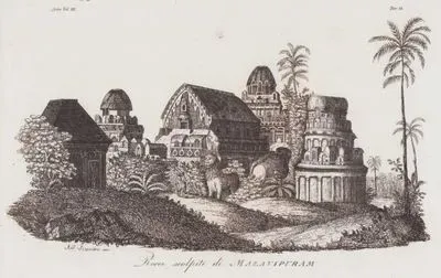 Rocce Scolpite Di Malavipuram, Asia Vol.III. Tav.33. (Ancient Temples and Shrines Covered With Bas Relief in the City of Mahabalipuram)
