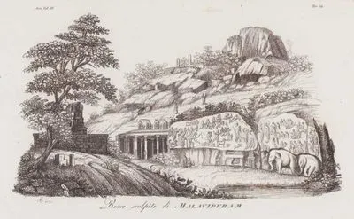 Rocce Scolpite Di Malavipuram, Asia Vol.III. Tav.34. (Ancient Temples and Rocks Covered With Bas Relief Carving in The City of Mahabalipuram, India)